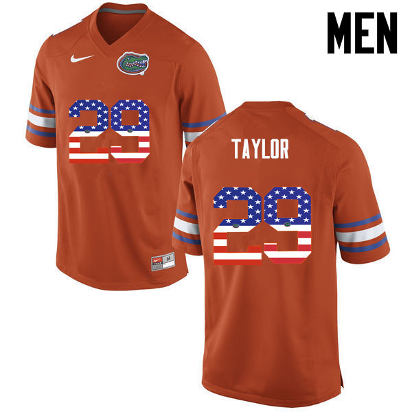 Men Florida Gators #29 Jeawon Taylor College Football USA Flag Fashion Jerseys-Orange - Click Image to Close